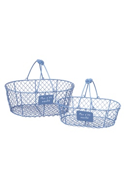 Panier métal ovale bleu Mon p'tit marché